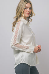 LACE SLEEVE SATIN SHIRT