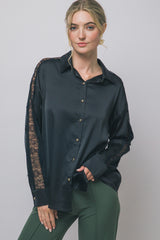 LACE SLEEVE SATIN SHIRT