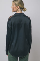 LACE SLEEVE SATIN SHIRT