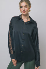 LACE SLEEVE SATIN SHIRT