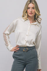 LACE SLEEVE SATIN SHIRT