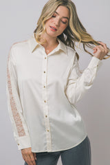 LACE SLEEVE SATIN SHIRT
