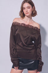 SATIN OFF SHOULDER LACE TOP