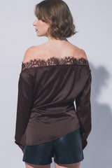 SATIN OFF SHOULDER LACE TOP