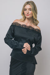 SATIN OFF SHOULDER LACE TOP