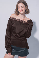 SATIN OFF SHOULDER LACE TOP