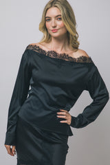 SATIN OFF SHOULDER LACE TOP