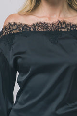 SATIN OFF SHOULDER LACE TOP