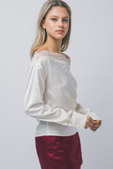 SATIN OFF SHOULDER LACE TOP