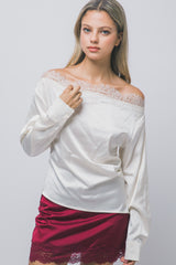 SATIN OFF SHOULDER LACE TOP