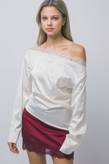 SATIN OFF SHOULDER LACE TOP