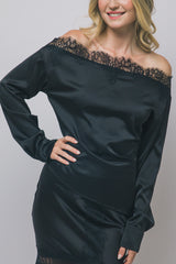 SATIN OFF SHOULDER LACE TOP