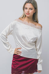 SATIN OFF SHOULDER LACE TOP