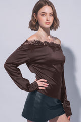 SATIN OFF SHOULDER LACE TOP