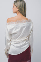 SATIN OFF SHOULDER LACE TOP