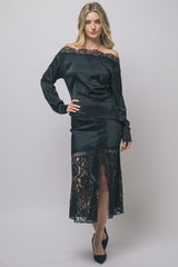 SATIN OFF SHOULDER LACE TOP