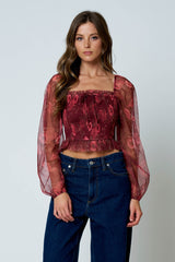 FLORAL ORGANZA SMOCK TOP