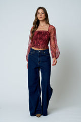 FLORAL ORGANZA SMOCK TOP