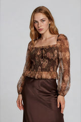 FLORAL ORGANZA SMOCK TOP