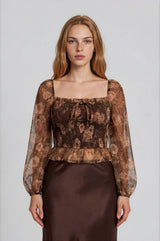FLORAL ORGANZA SMOCK TOP