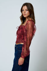 FLORAL ORGANZA SMOCK TOP