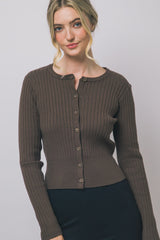 FUR COLLAR RIBBED CARDIGAN