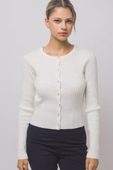 FUR COLLAR RIBBED CARDIGAN