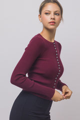 RIBBED BUTTON HENLEY TOP