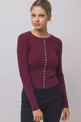 RIBBED BUTTON HENLEY TOP