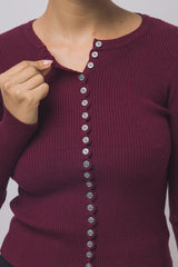 RIBBED BUTTON HENLEY TOP