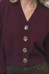 V NECK GOLD BUTTON CARDIGAN