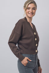 V NECK GOLD BUTTON CARDIGAN