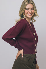 V NECK GOLD BUTTON CARDIGAN