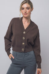 V NECK GOLD BUTTON CARDIGAN