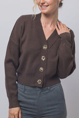 V NECK GOLD BUTTON CARDIGAN