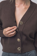 V NECK GOLD BUTTON CARDIGAN