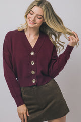 V NECK GOLD BUTTON CARDIGAN
