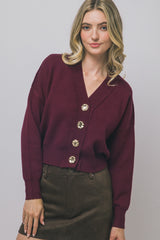 V NECK GOLD BUTTON CARDIGAN