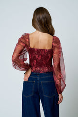 FLORAL ORGANZA SMOCK TOP