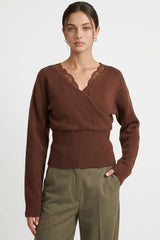 CROSSOVER LACE TRIM SWEATER