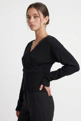 CROSSOVER LACE TRIM SWEATER