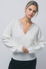 CROSSOVER LACE TRIM SWEATER