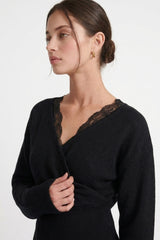 CROSSOVER LACE TRIM SWEATER