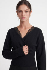 CROSSOVER LACE TRIM SWEATER