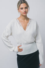 CROSSOVER LACE TRIM SWEATER
