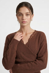 CROSSOVER LACE TRIM SWEATER