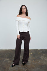 OFF SHOULDER RIBBED TOP WITH BUTTONS