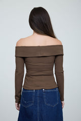 OFF SHOULDER RIBBED TOP WITH BUTTONS