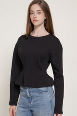 CREW PEPLUM KNIT TOP