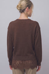 LACE BOTTOM V-NECK SWEATER